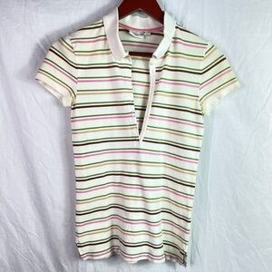 Vtg AEROPOSTALE Women's SLIM FIT Striped Polo Top Size M Beige Y2K  Preppy 2000s